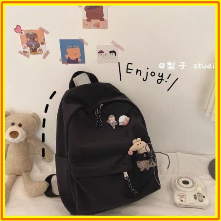 [C62] Balo ULZZANG đen tặng kèm sticker ngẫu nhiên