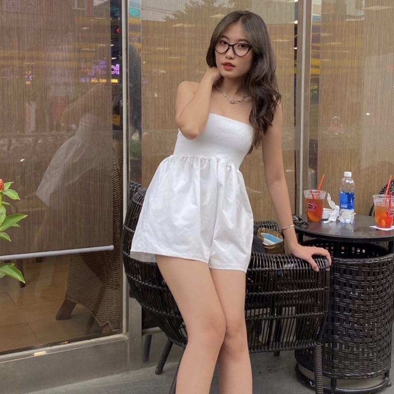 JUMPSUIT NGẮN MÀU TRẮNG KHÔNG TAY MÙA HÈ
