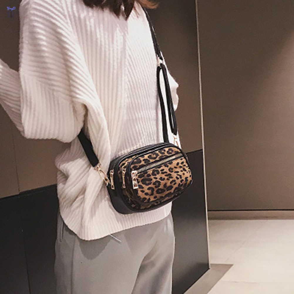 YI Leopard Print Messenger Bag Multiple Compartments Zipper Shoulder Crossbody Small Women Bag @VN