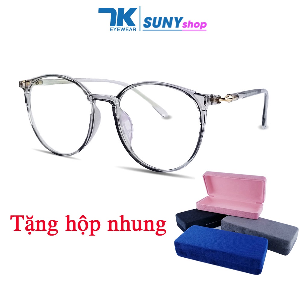 Gọng kính cận nữ, nam mắt tròn màu hồng, đen, ghi xám 7K513 nhựa dẻo. Tròng 0 độ giả cận chống ánh sáng xanh, tia UV