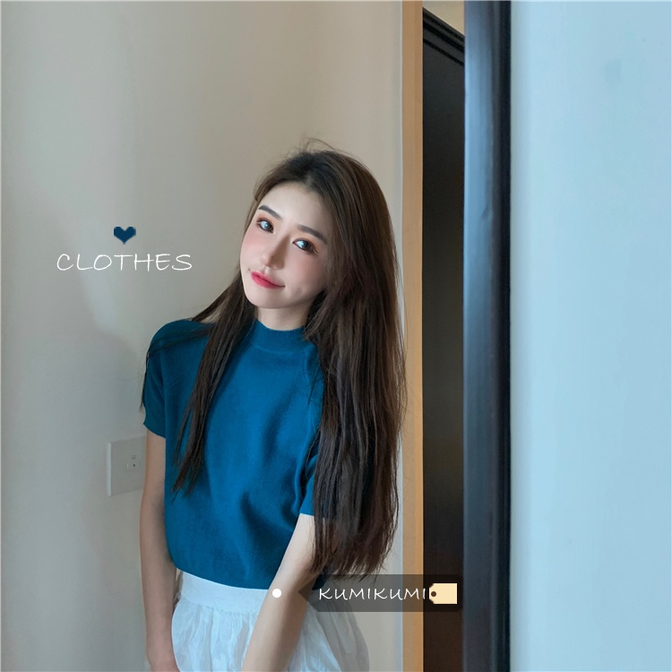 Áo len trơn tay lỡ croptop cổ 3 phân mỏng nhẹ thời trang