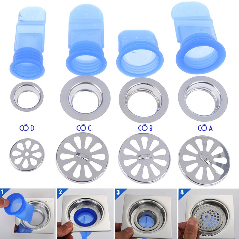 Combo 3 bộ chặn mùi nắp công, ngăn côn trùng silicon nắp kim loại