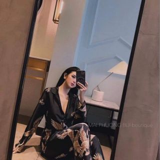 Bộ lụa pijama hình hạc cao cấp