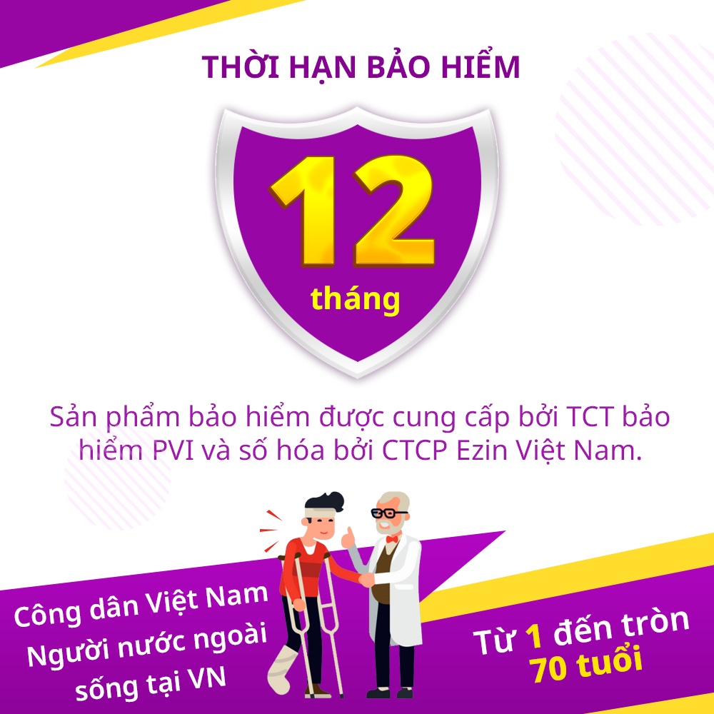 Bảo Hiểm Tai Nạn Cá Nhân 24/7 EZIN PVI Bình An - 1 năm không đóng phí