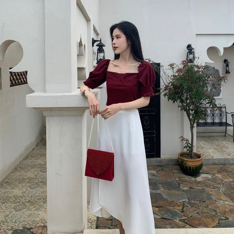 Sét Váy Tay Lỡ Ôm Eo ( Sẻ Chân Váy ) Kiểu Dáng Điệu Đà Hót 2021 | BigBuy360 - bigbuy360.vn