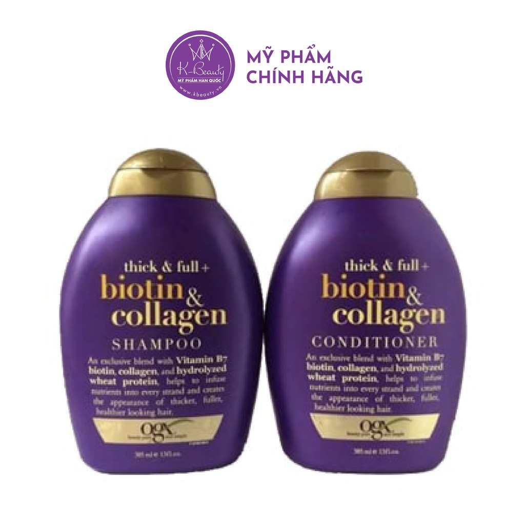 Combo dầu gội dầu xả Biotin tím Thick and Full Biotin and Collagen OGX 385ml KBeauty