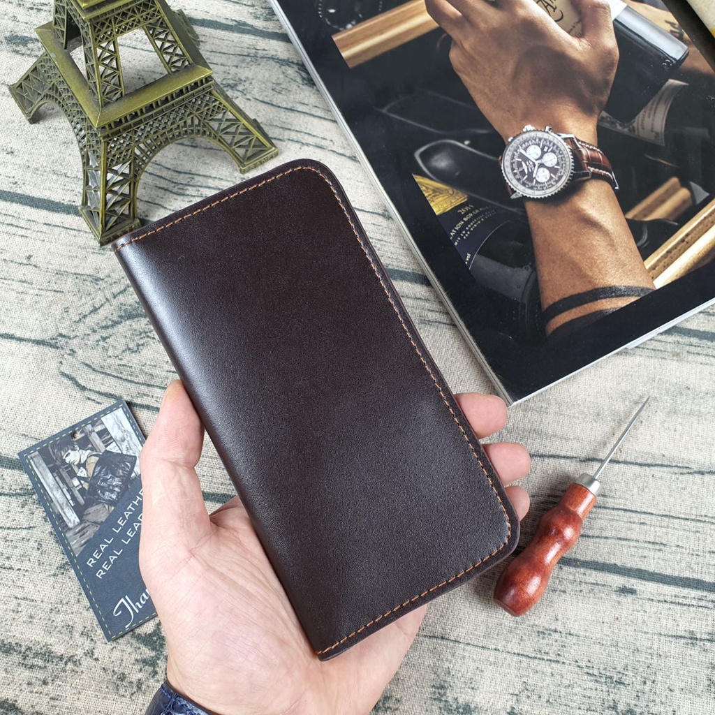 Ví dài mini cầm tay nam/nữ siêu mỏng da bò thật WL118LEA  - 100% da bò thật, BH 3 năm