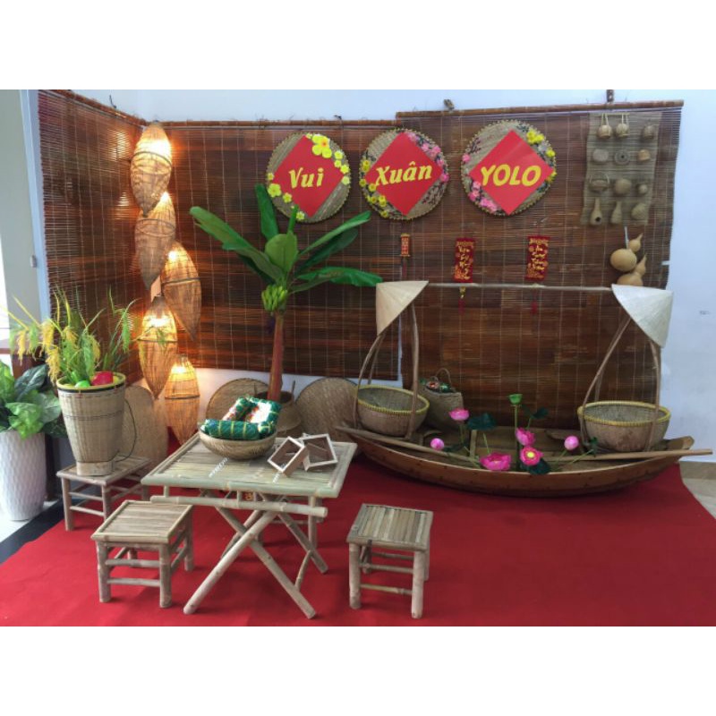 Bàn ghế tre decor, trang trí Tết