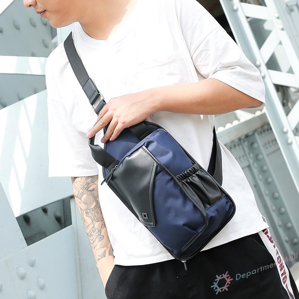 【High Quality】Men PU Leather Nylon Shoulder Bag Chest Pack Sling Travel Messenger Handbag