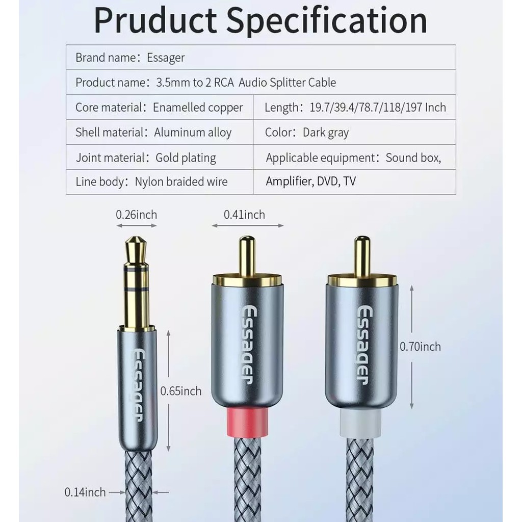 Cáp Essager Chuyển AUX 3.5mm sang 2 RCA Bông Sen