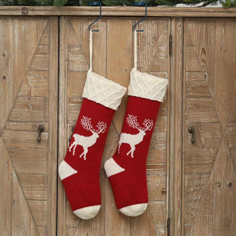 cc Christmas Decoration Knit Elk Stockings Sock Candy Gift Bag Xmas Tree Ornaments