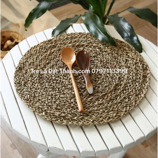 Tấm lót bàn ăn bằng cói chống trượt, thảm hình tròn đan họa tiết rối