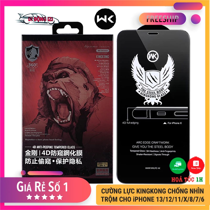 Kính Cường Lực King Kong Chống Nhìn Trộm Cho iPhone 14/13/12/11/Pro/ProMax XR/XsMax/Xs/X 8Plus/7Plus/6Plus [WK CAO CẤP]