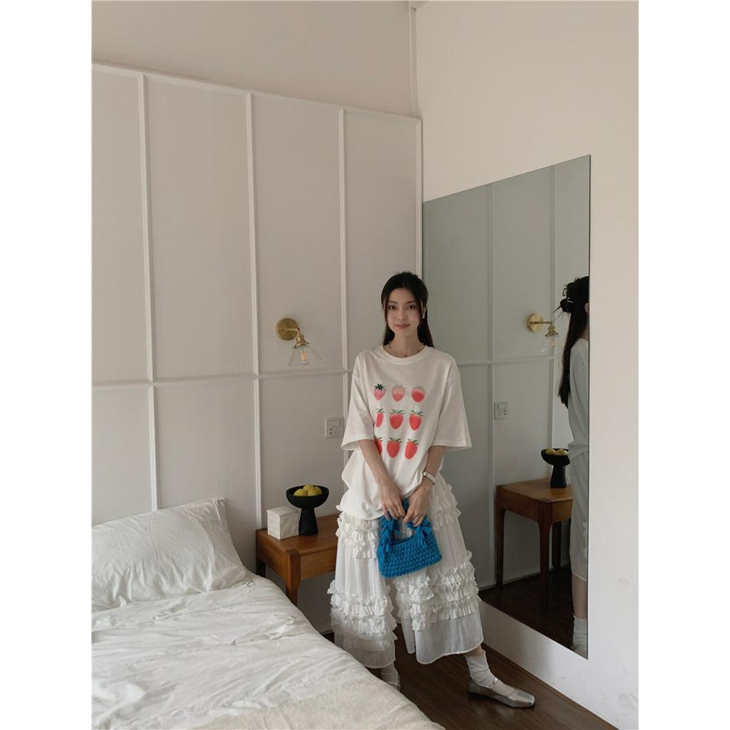 Áo Thun Cotton Tinh Khiết Dáng Rộng In Hình Dâu Tây Phong Cách Mới 62801