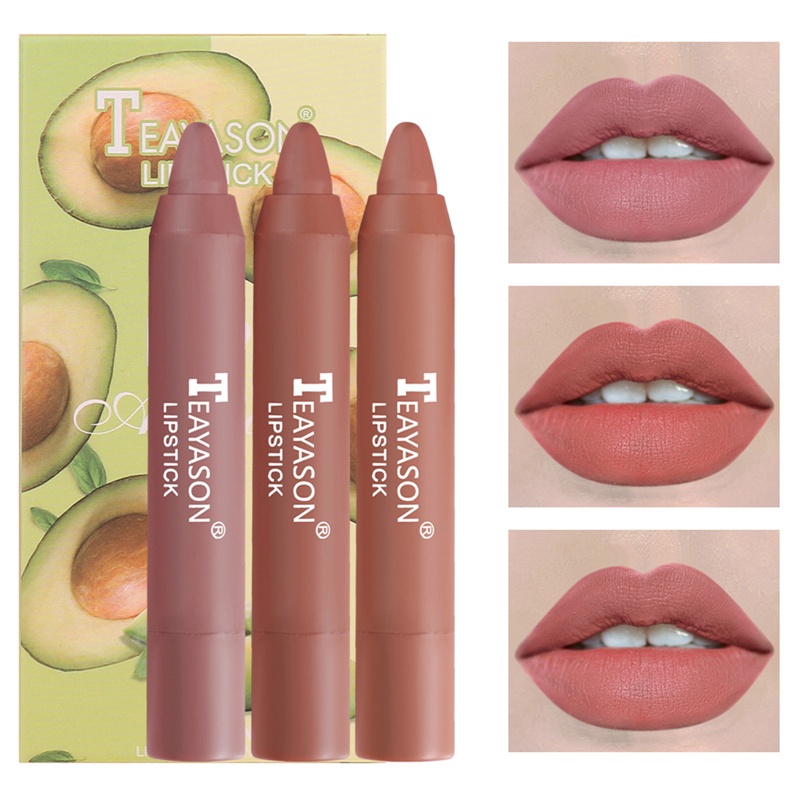 [Hàng mới về] Set 3 son bút chì màu lì nude kháng nước lâu trôi chuyên dụng trang điểm cho nữ