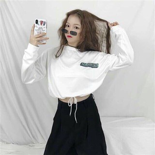 Áo Thun Tay Dài Form Croptop Phối Dây Rút Eo In Chữ SERIOULY Cá Tính TTSL0086