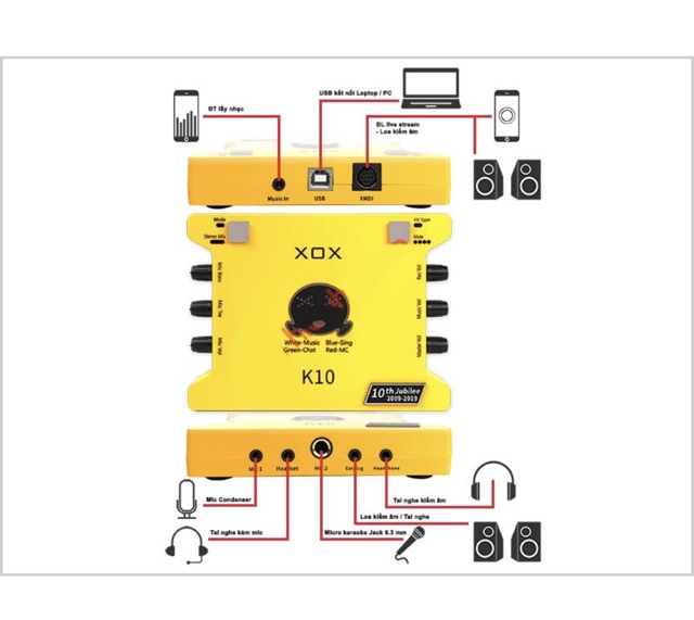 Bộ thu âm AT350 Sound Card XOX K10 2020 phiên bản tiếng anh chân màng- dây livestream của k10