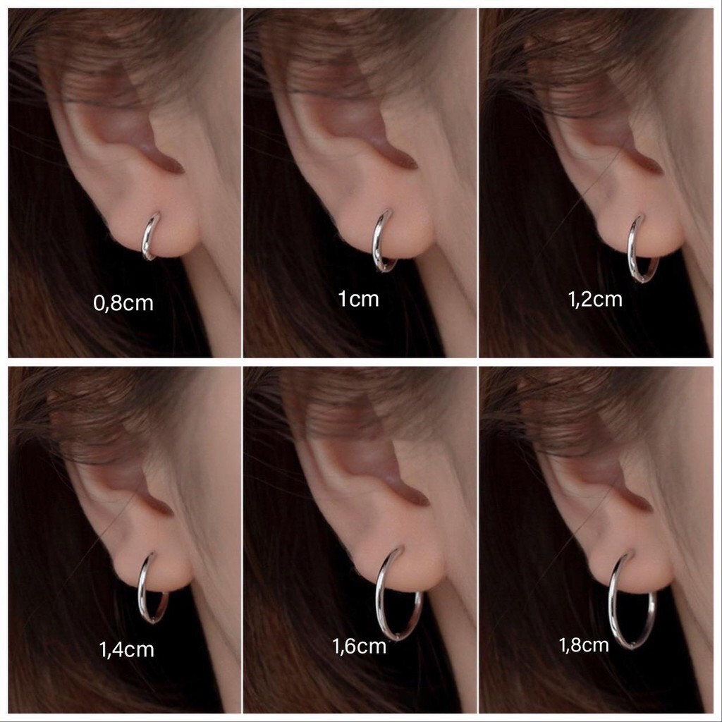 Bông Tai Bạc Tròn Trơn Nhiều Size Bấm Cài Dày Dặn-TNC jewellery