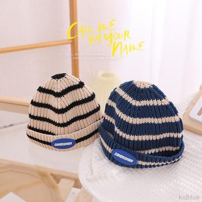 Mũ len dệt kim co giãn họa tiết kẻ sọc phong cách mùa đông cá tính dành cho bé 2-8 tuổi