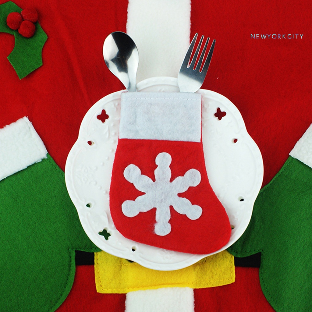 Ny-túi Đựng Dao Nĩa Họa Tiết Bông Tuyết Giáng Sinh Tái Sử Dụng Được Trang Trí Nhà Bếp