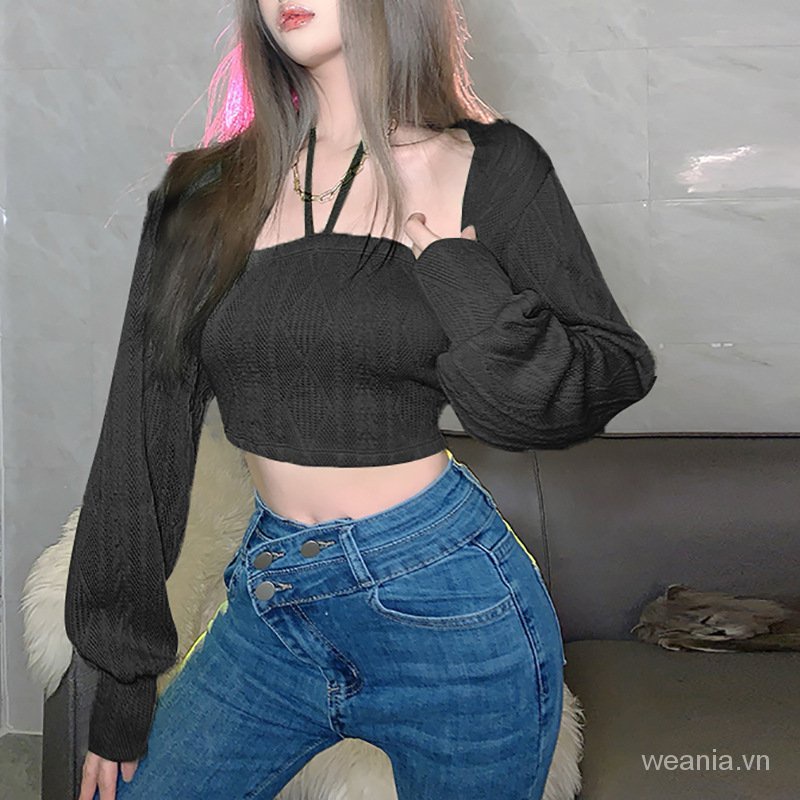 Áo kiểu tay dài cổ vuông thiết kế thanh lịch thời trang cho phái nữ