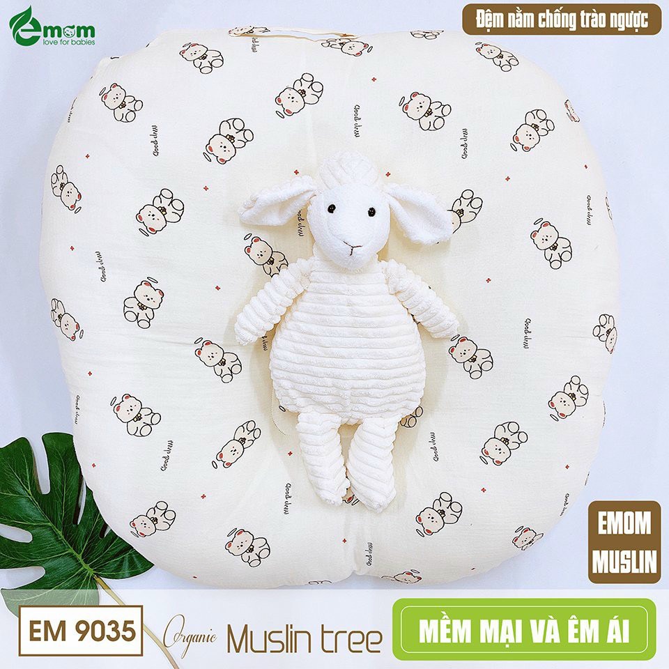 Emom - Gối chống trào ngược vỏ xô Muslin họa tiết xinh xắn cho bé