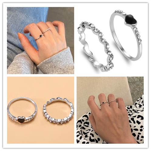 Bộ 2 Nhẫn Đeo Khớp Ngón Tay 2cm Hình Trái Tim Màu Đen Thời Trang