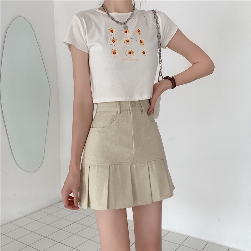 Chân Váy Chữ A Xếp Ly Phong Cách Retro Hàn Quốc 2 Màu Lựa Chọn | BigBuy360 - bigbuy360.vn
