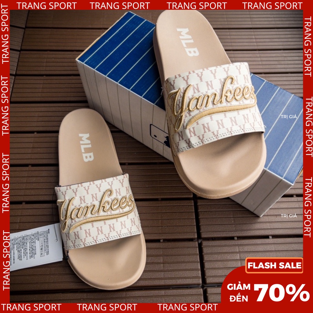 Dép quai ngang mlb yankess cao cấp unisex nam nữ thêu nổi tặng hộp