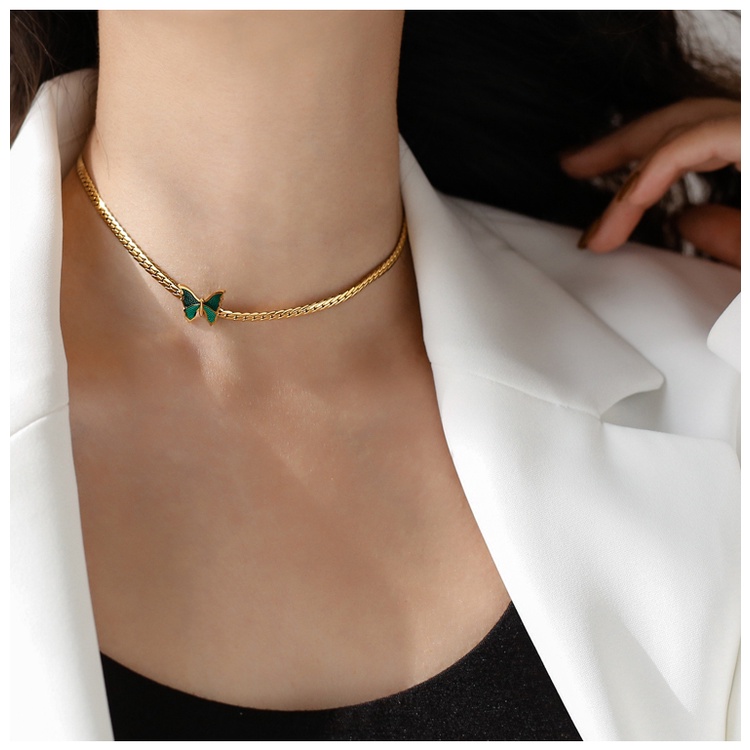 Choker titan kiểu xích phối mặt hình bướm không gỉ