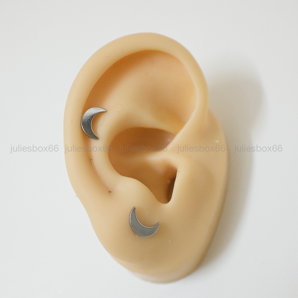 Khuyên Tai Nam Nữ Màu Bạc Mặt Trăng Đeo Trái Tai Đuôi Bi Unisex Titan Thép Y Tế Bông Tai Nữ Julies Box