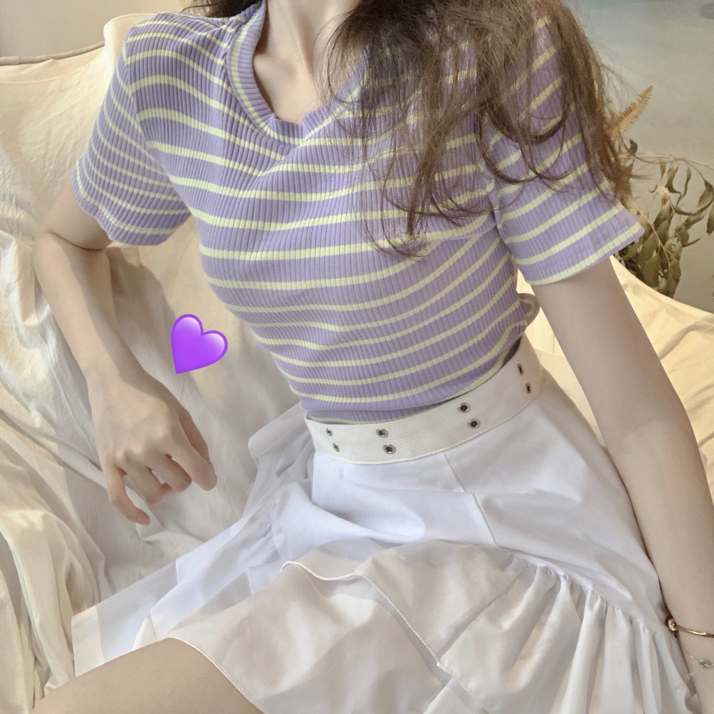 Áo Croptop Tay Ngắn Sọc EIGHTYK