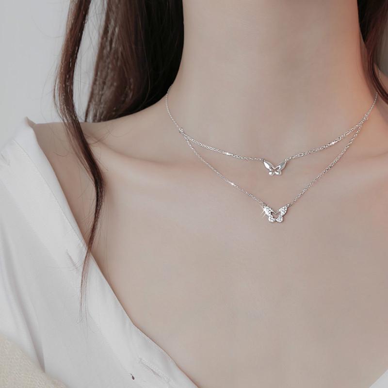 925 Sterling Silver Butterfly Necklace with Fashion Gemstones For Women