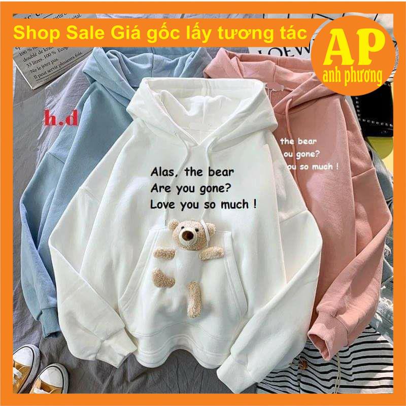 Áo hoodie gấu alass💝Chất liệu nỉ bông💝form thụng nam nữ kiểu dáng unisex💝có túi bụng và dây rút mũ | BigBuy360 - bigbuy360.vn