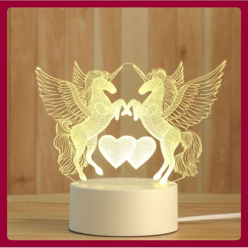 Đèn trang trí Ngựa thiên thần trái tim 3d siêu lãng mạn - Đèn ngủ led xinh độc lạ - Quà tặng đẹp ý nghĩa