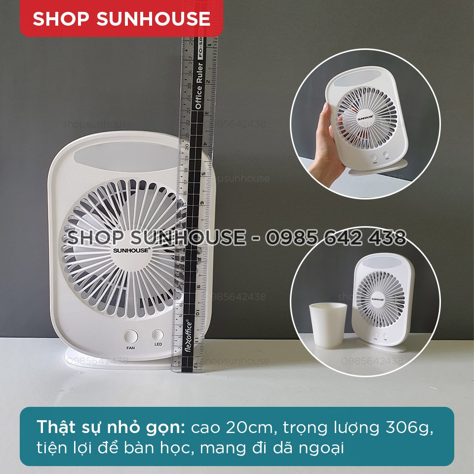 Quạt tích điện mini SUNHOUSE SHD7110 công suất 10W pin sạc