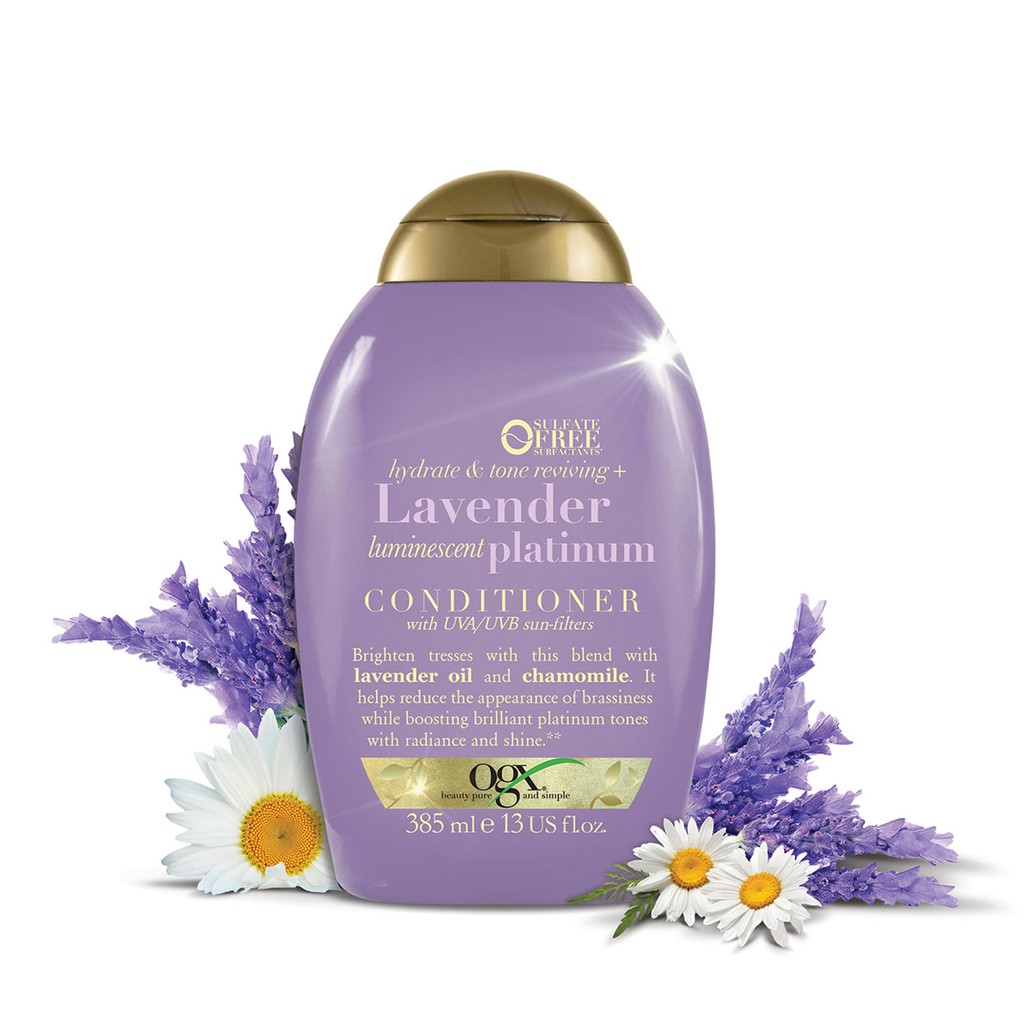 Cặp Gội và Xả OGX Hydrate &amp; Color Reviving + Lavender Luminescent Platinum 385ml