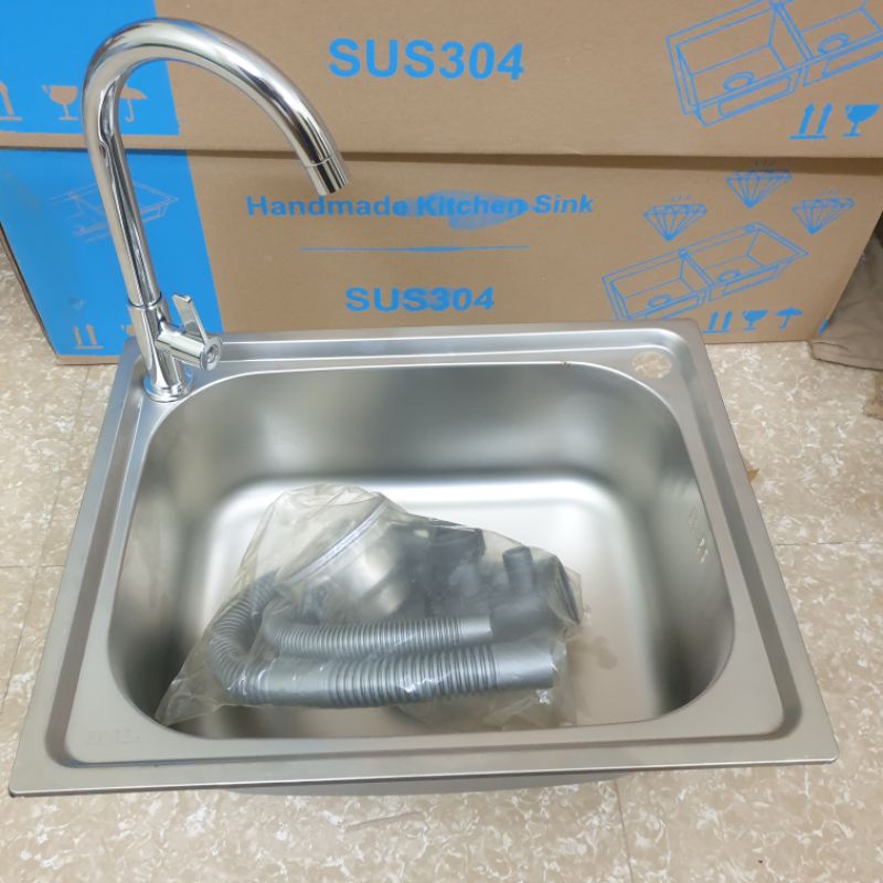 Com bo Chậu rửa chén bát 1 hộc inox kích thước 50 x 40 kèm vòi lạnh bóng phi 24 hàng đẹp