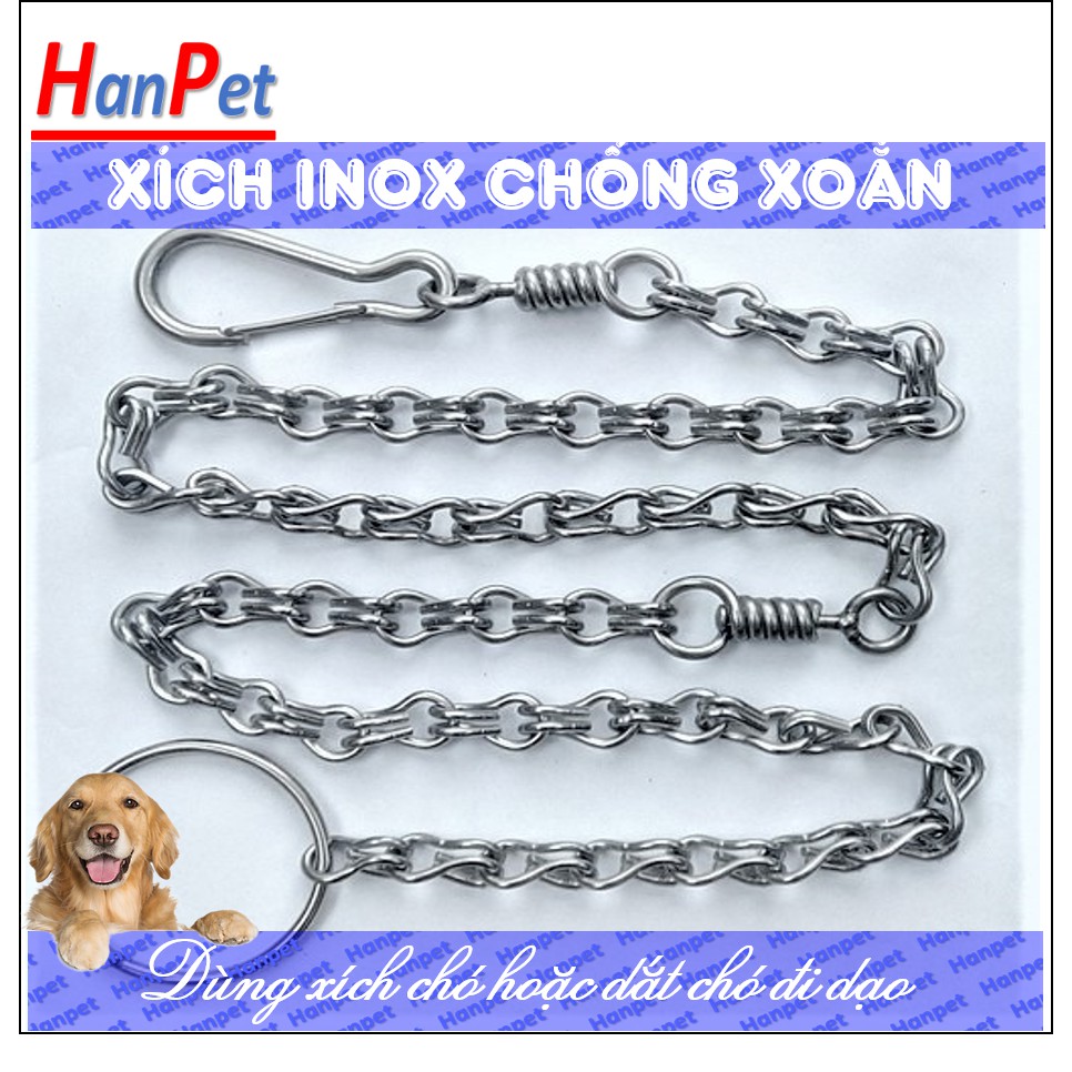 HN-Xích Inox chống gỉ, chống xoắn cho chó, size 2 xích chó lớn xích dài 1,6mm (hanpet 325c) (dùng cho chó <15kg)