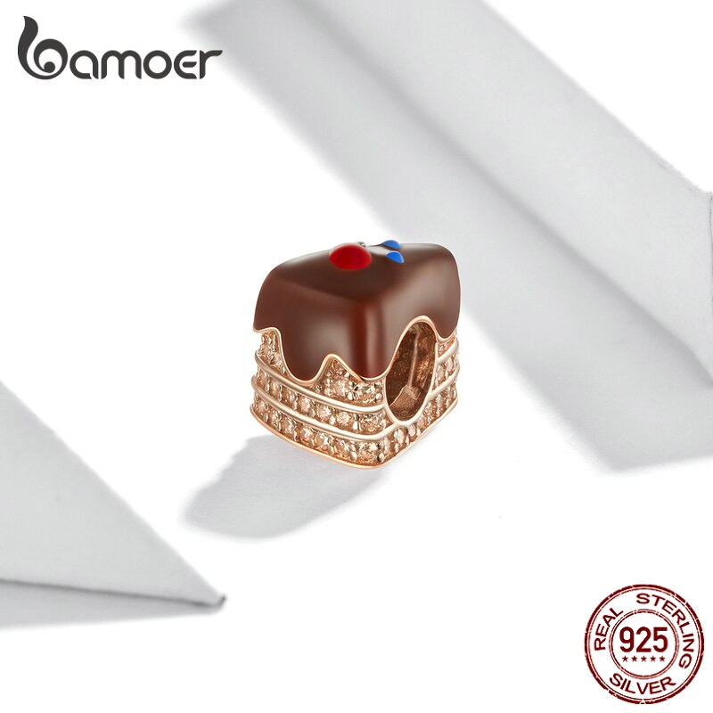 Hạt Phụ Kiện Bamoer BSC349 Thiết Kế Bánh Kem Sô-cô-la Bằng Bạc Thật 925 Xỏ Vòng Tay Thủ Công