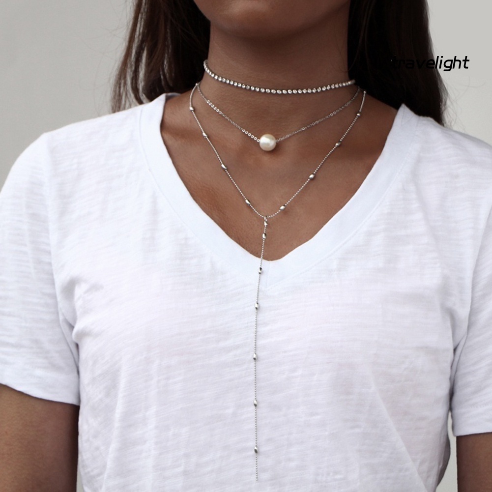Vòng Cổ Choker Nhiều Lớp Đính Ngọc Trai Nhân Tạo Thời Trang Dành Cho Nữ