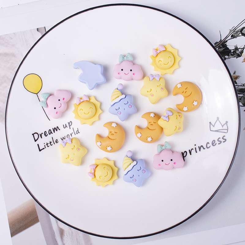 Set 20 phụ kiện resin trang trí thủ công họa tiết trăng/sao/đám mây hoạt hình xinh xắn