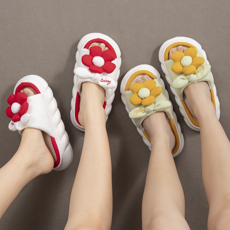 Dép Vải Lanh Mềm Thấm Hút Mồ Hôi In Hình Hoa Hướng Dương Dễ Thương Cho Nữ