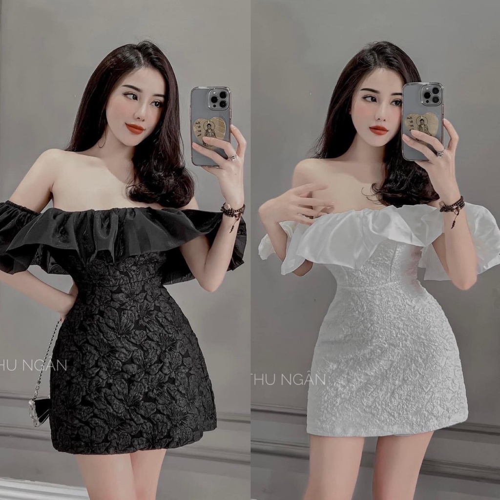 Đầm váy nữ gấm hoa trễ vai xinh xắn dành cho các nàng đi chơi hoặc dự tiệc đều sang chảnh, quyến rũ