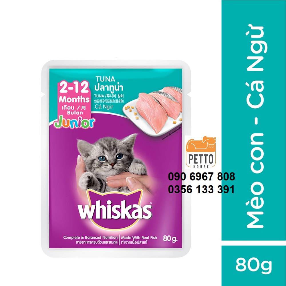 Sốt cá ngừ/cá thu cho mèo con Whiskas Junior Tuna/Mackerel 80g