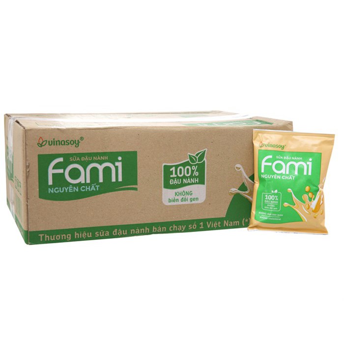Thùng 40 bịch sữa đậu nành nguyên chất Fami và ít đường 200ml