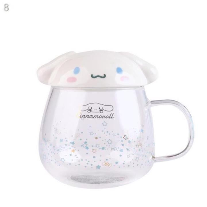 ♈▧♘miniso nổi tiếng Sanrio Cinnamon Dog Cốc cốc thủy tinh Hello Kitty có nắp đậy xinh xắn dễ thương