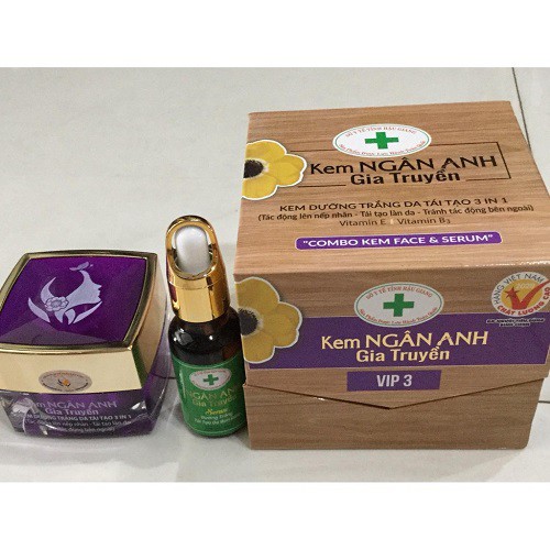 ( COMBO kem face và serum ) KEM DƯỠNG TRẮNG DA TÁI TẠO 3 IN 1 - NGÂN ANH GIA TRUYỀN 25G