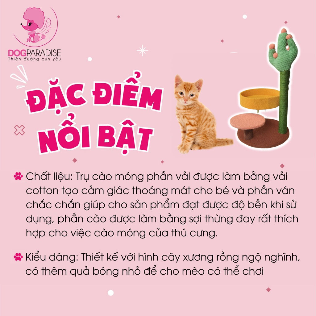 Trụ cào móng cho mèo hình xương rồng kèm 5 quả bóng nhỏ giúp mèo giảm stress 36*27*37cm - Dog Paradise