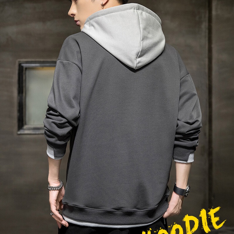 Áo hoodie AOKANG dáng rộng tay dài mỏng màu trơn thêu nhãn thời trang mới trẻ trung dành cho nam